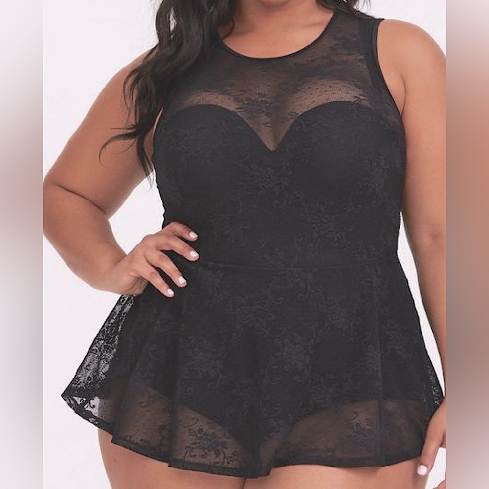 Torrid Vixen Collection black lace one piece swimsuit with push-up bra 1XL
